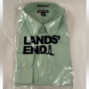 Lands' End Men's 16H34 Traditional Fit Aqua Mint Button Down Shirt Large